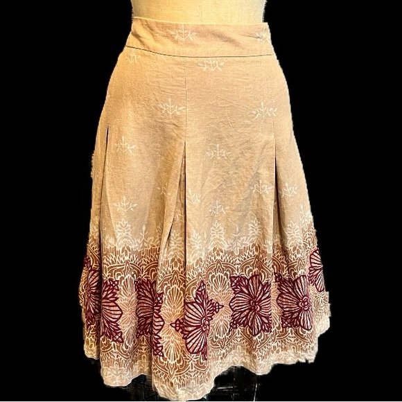 Merona Dresses & Skirts - Earthy henna tattoo mandala tribal skirt 100% linen midi‎ mini pleated plus size